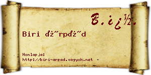 Biri Árpád névjegykártya